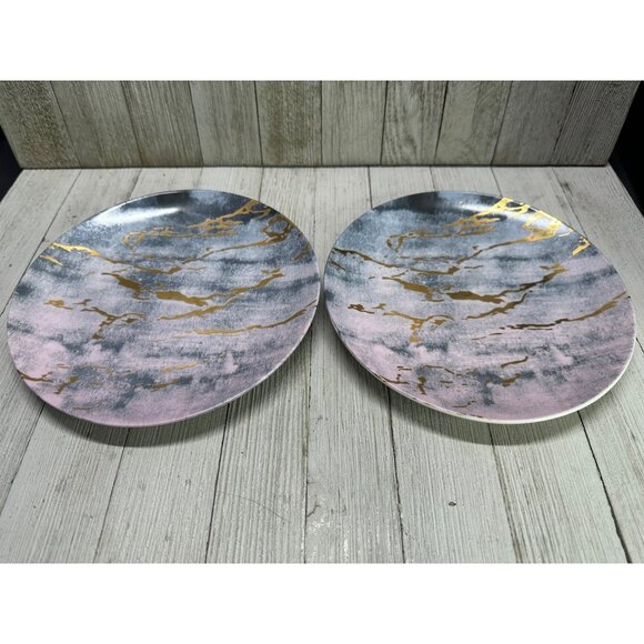 Vintage American Atelier Salad Plate Marble Design Porcelain 7.5'' - Set of 2 - Picture 2 of 7
